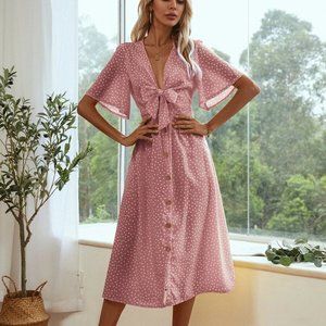 NWOT - Light Pink Polka Dot Boho A-line Dress - Size: S